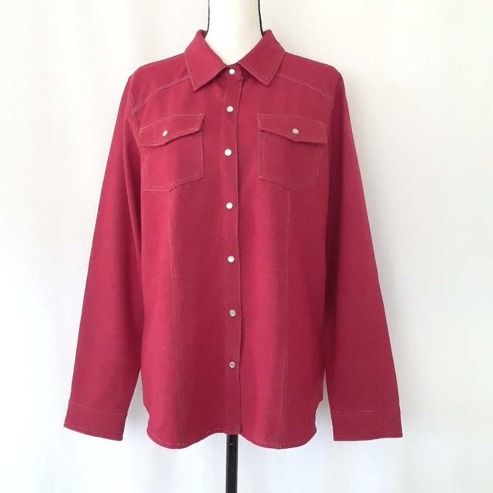 Denim & Co. Red Western Pearl Snap Light Jean Jacket